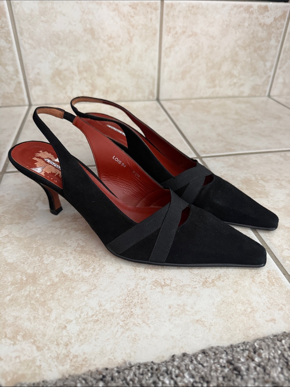 NWOT Donald J. Pliner Black Suede Slingback Pointed Toe Kitten Heels